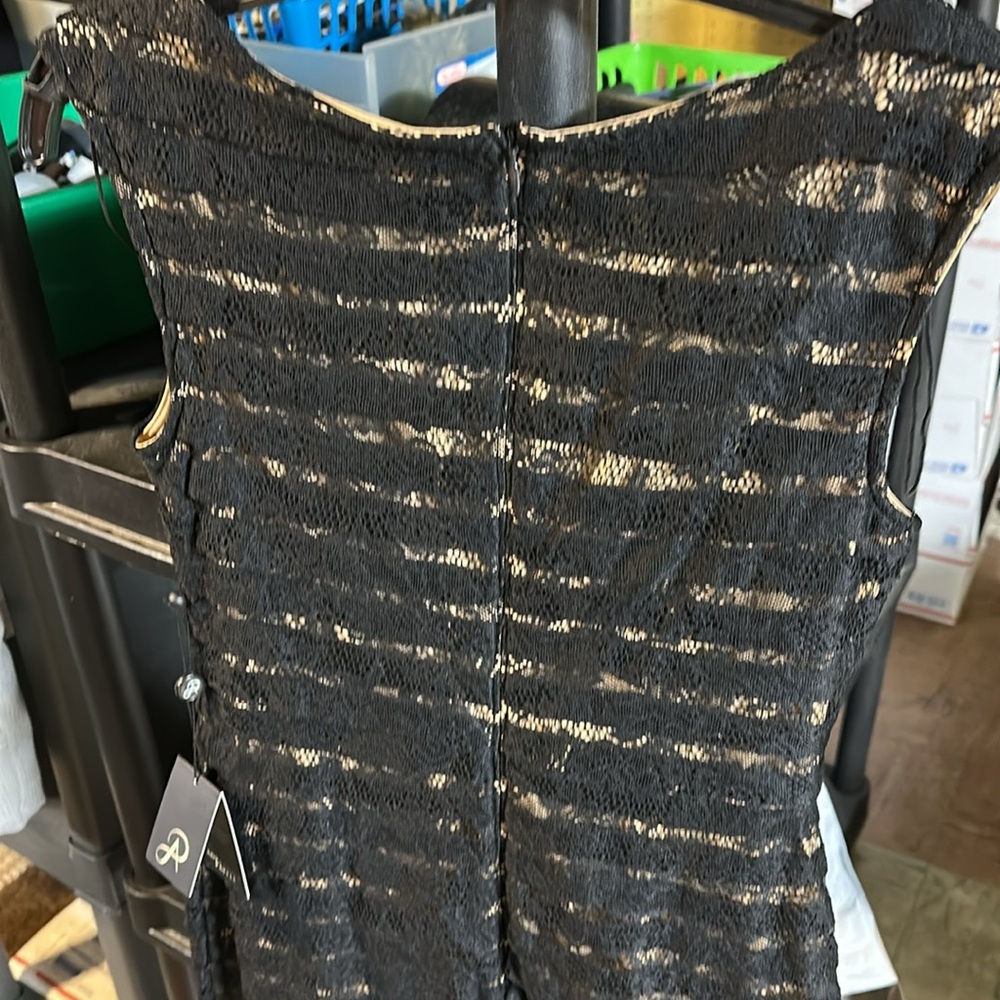 Nwt Adrianna Papell Black Lace Dress 6 nude lining cocktail - Picture 5 of 6